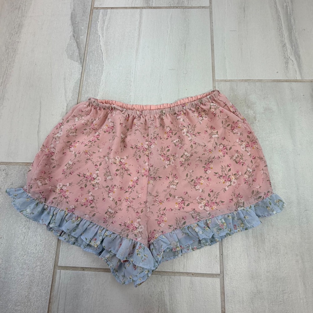 Altar'd State Floral Ruffle Tap Shorts Pink Blue XS LP22715-018